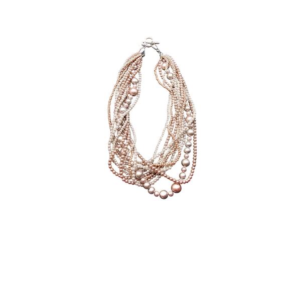 Talbots Multi-strand beaded necklace muted cream pink colors - Picture 5 of 7